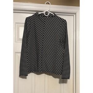 Talbots MOCKNECK COTTON TOP - CHEVRON Navy Striped Size Large, Womens Talbot Lrg